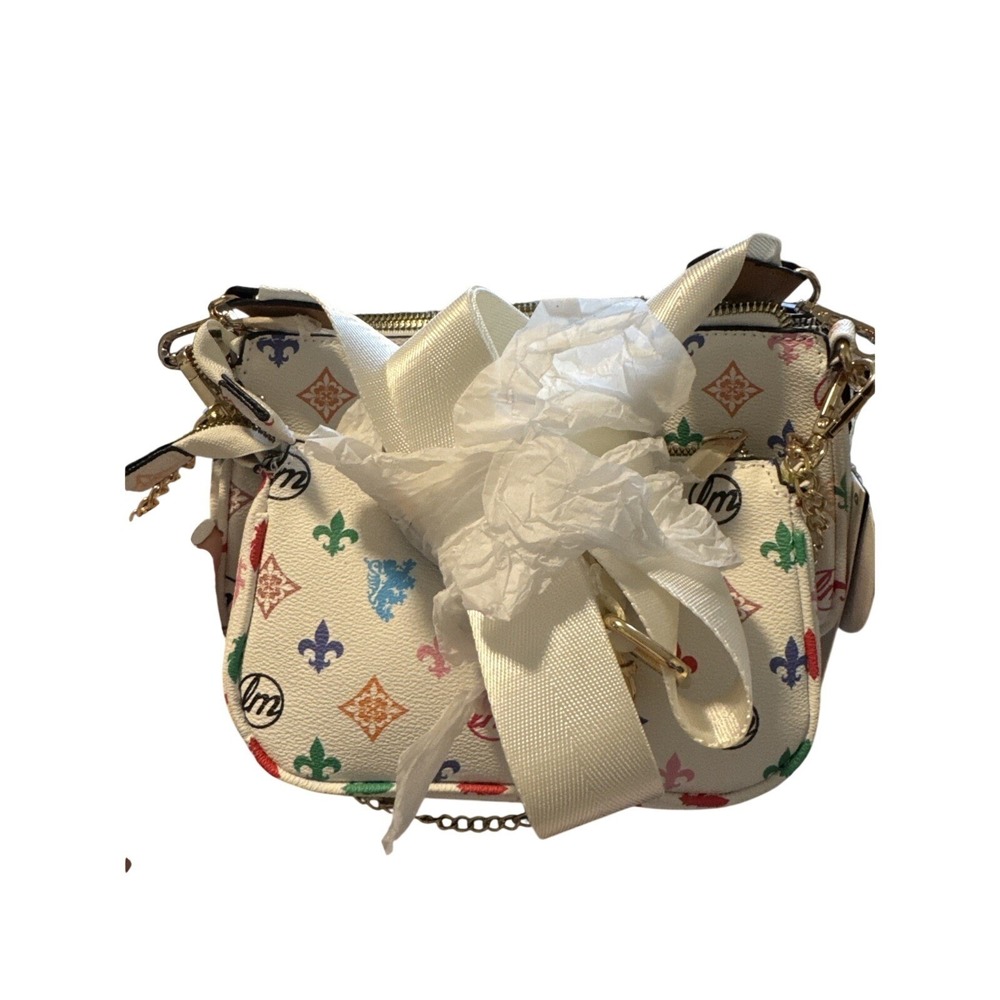 New LM 3-in-1 Crossbody Bag Set Multicolor Monogram White Pouch Chain‎ Strap
